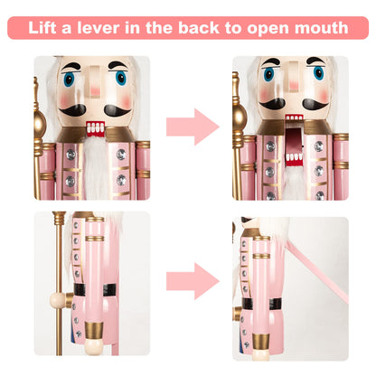 AI Store 120 cm Christmas Nutcracker Life-size Large XXL Wooden Nutcracker Figure Christmas Decoration (Pink King)