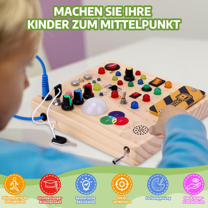 Hello! Montessori toys from 1 year Busy Board Activity Board toys from 2 years Wooden toys with 13 switches 24 LED lights Toys Sensory Learning Toys