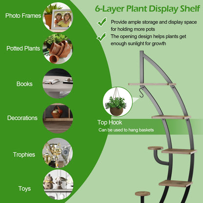 COMFOTTEU 5-tier Plant Stand, Metal Plant Pot, Plant Stand with Tilt Protection, Plant Holder with 7 Tiers & 1 Hook, Display Stand for Patio Garden Balcony, Black (2 Pieces)