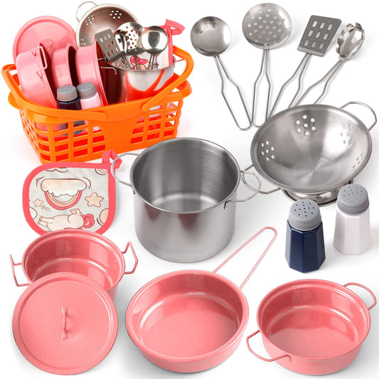 Veitch fairytales children's mud kitchen accessories outdoor kids dishes pots play kitchen kids kitchen dishes play pots kitchen accessories pot set kitchen toys cooking utensils role play gifts (pink)