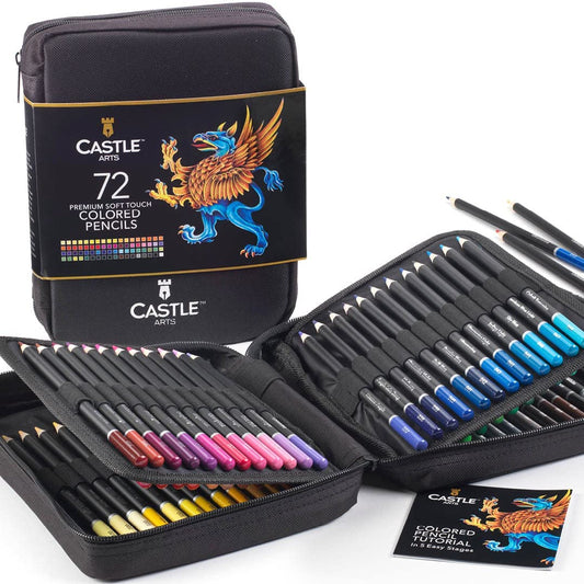 Castle Art Supplies 72 Colored Pencils Set | High-quality color cores with soft lead for experienced artists, professionals, and color enthusiasts | In organized, durable zippered carrying case
