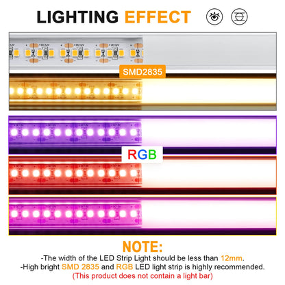 Angdarun LED profile, 12 pieces x 1M U-shape LED aluminum profile channel, for LED strip, with frosted white end caps, mounting clips, and corner connectors.