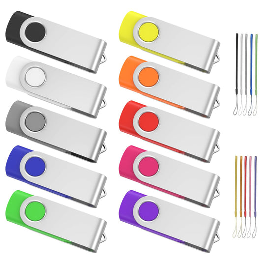 ABLAZE USB Stick 8GB 10 pack, Colorful USB 2.0 flash drive with keychains (10 colors)