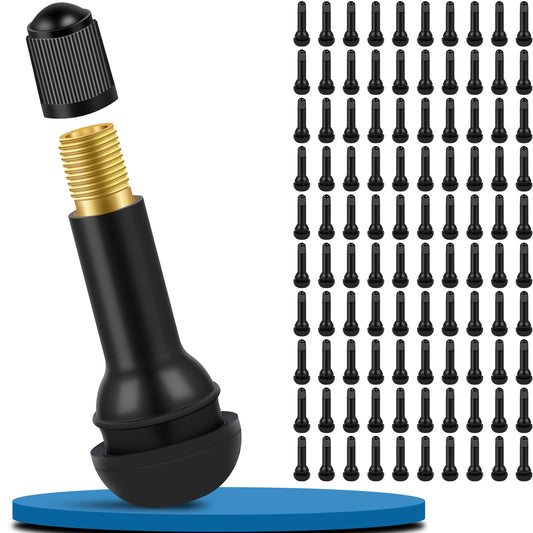 100 pieces of TR414 rubber valves, universal rubber valves 11.3mm valve hole, snap-in rubber valves for cars up to 4.5 bar, rubber tire valves for most cars, motorcycles.