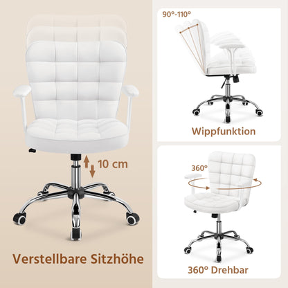 Yaheetech home office chair desk chair office chair work chair made of faux leather, swivel chair with soft armrests, height adjustable padded chair computer chair with wheels, white