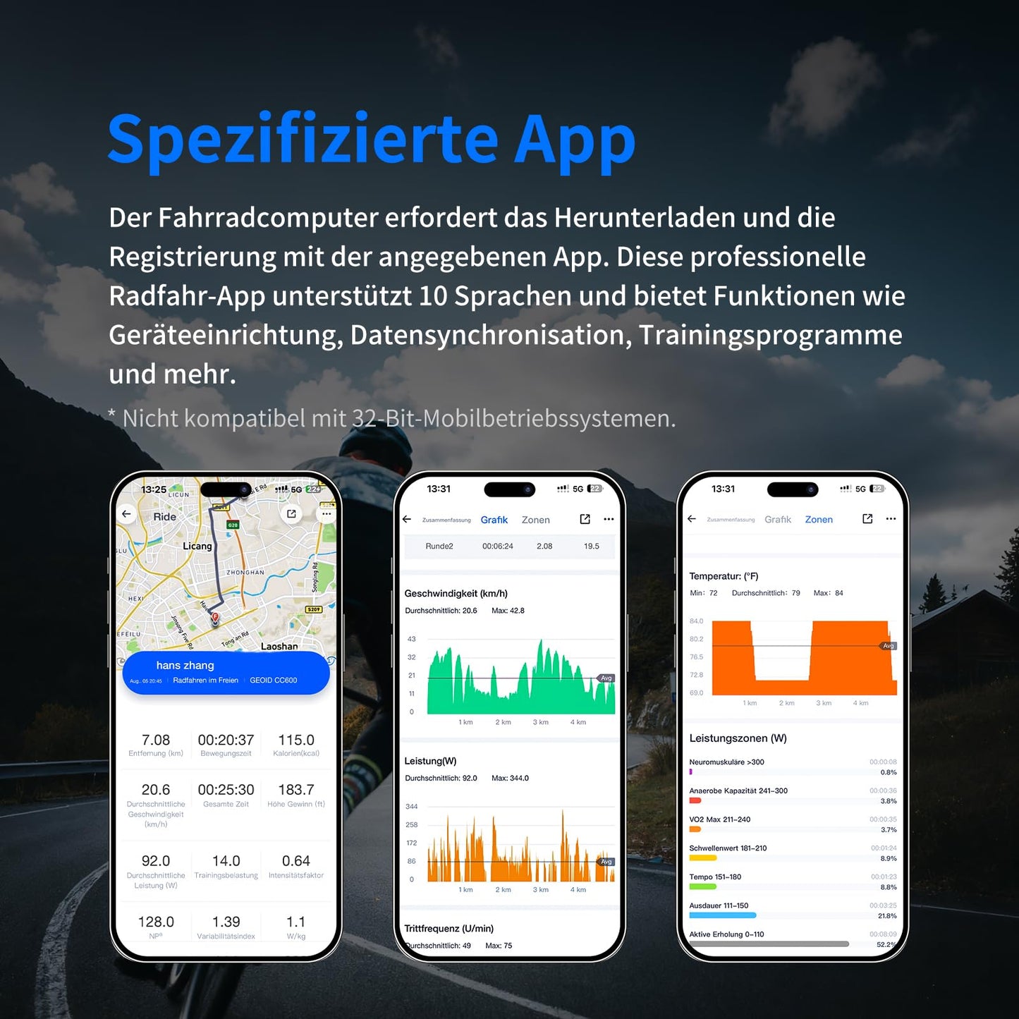 GEOID CC600 GPS bike computer, 2.4-inch color screen, wireless waterproof bike speedometer, route navigation, custom data, multiple languages, WiFi & Bluetooth & ANT+