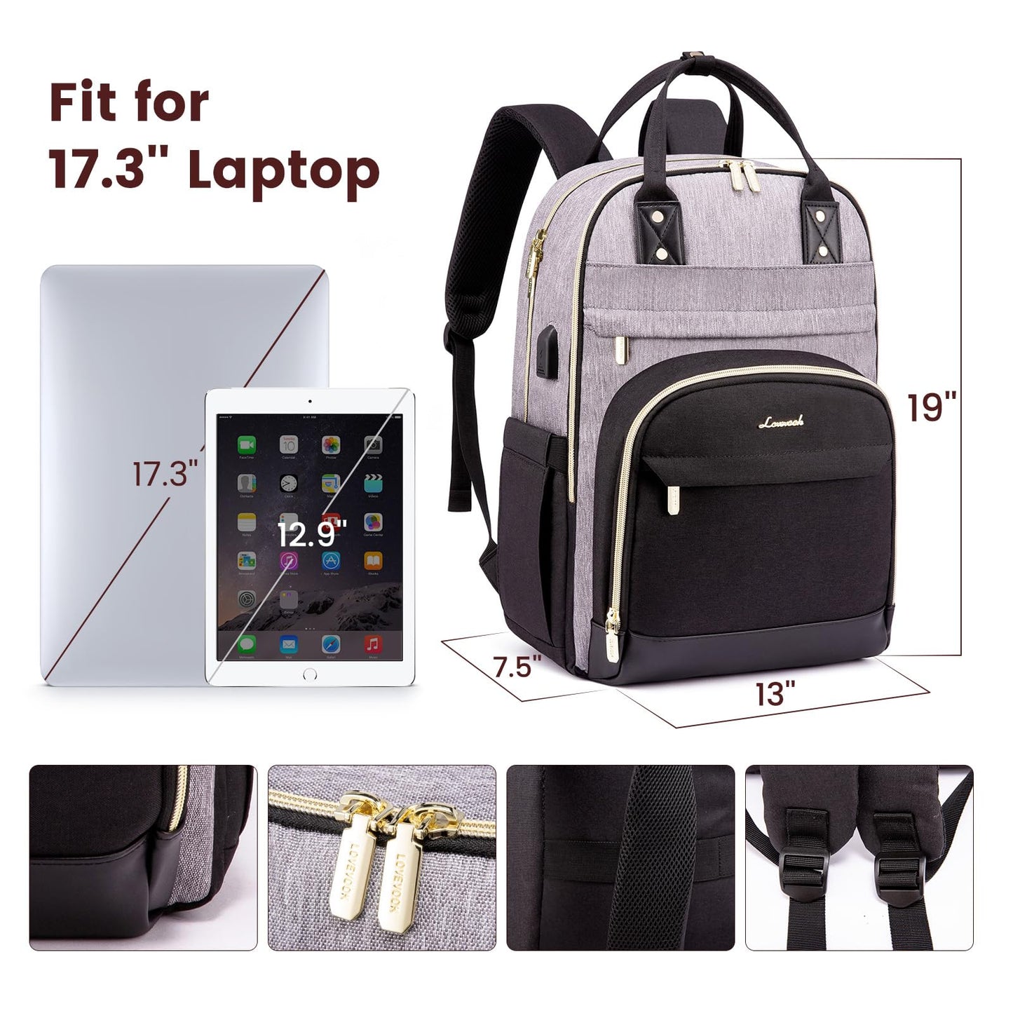 LOVEVOOK backpack for women, laptop backpack for 17 inch laptops, school backpack for girls and teenagers, waterproof school bag for boys, anti-theft school bag for school, travel, work. Lightweight.