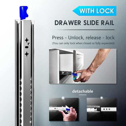 AOLISHENG drawer slide full extension 800 mm, Heavy-duty drawer guides with lock 80 kg load capacity, 1 pair (2 pieces) (With lock, 32 inch (800mm))
