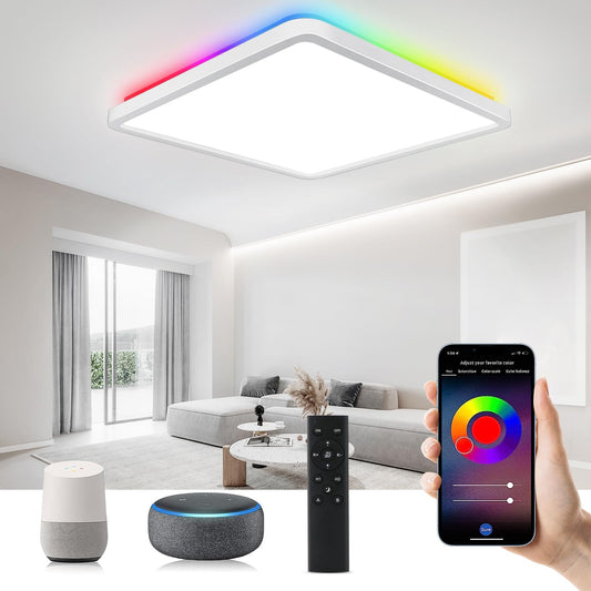 CheDux Alexa Smart Ceiling Light, 24W 3200LM Ceiling Light WiFi Dimmable Ceiling Lamp Colour Changing Controllable via App, Voice Control Compatible with Google Home, for Bathroom, Balcony, Hallway