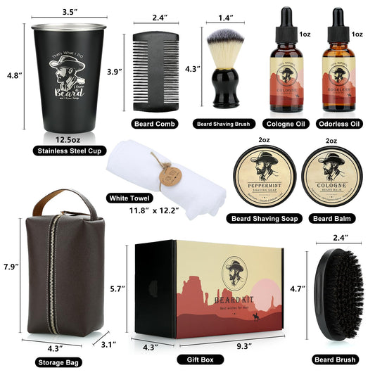 Beard grooming set for men, beard growth kit gifts for men dad, birthday gift for men, beard oil, beard brush, beard comb, beard balm, beard kit, gifts for men.