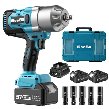 Seesii 1300Nm Cordless Impact Wrench, 8000mAh 1/2" Powerful Electric Impact Wrench for Car Tire Change & Loosening Lug Nuts, 3-Speed Gearbox, Brushless Motor, Comes with 2 Batteries & Charger.