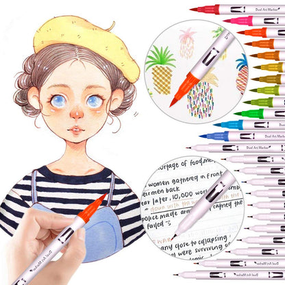 Bonala Brush Pen Set, 132 dual-tip brush markers for adults for calligraphy, drawing, painting - gift for kids.