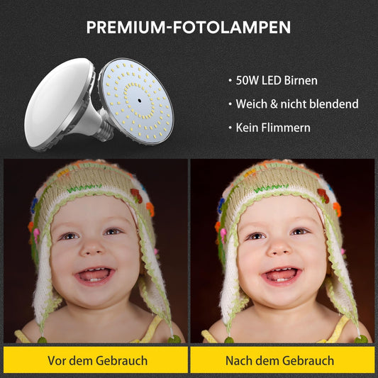 RALENO Softboxes, 2 x 50W LED Softbox Photo Studio Set, 2 x 50 x 50 cm Photo Light with 5500K Bulb and Stand for Portrait Photography, Game Streaming, YouTube Video Photography