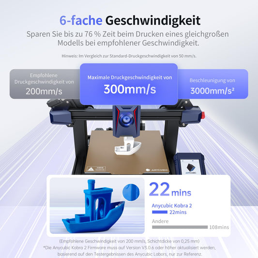 Anycubic Kobra 2 3D Printer, 6 times faster, LeviQ 2.0 Auto-Leveling, beginner-friendly, print size 220 * 220 * 250mm.