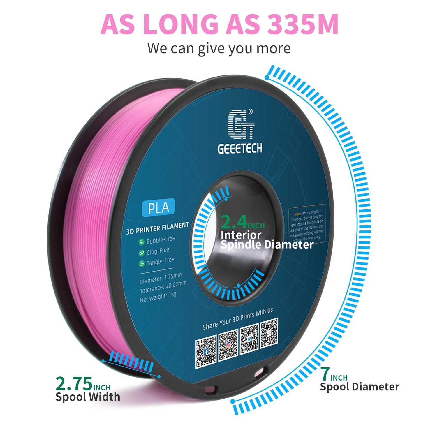 GEEETECH PLA filament 1.75mm Pink, 3d printer PLA filament
