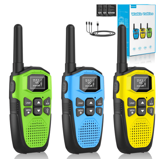 Walkie Talkie 3-piece set, NXGKET rechargeable walkie talkies for adults and kids, long-range 5km walkie talkie with Li-ion battery, walkie talkies with VOX flashlight for outdoor, camping, hiking.