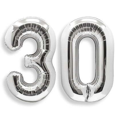AULE 101.6cm jumbo silver foil mylar number balloons for men and women's 30th birthday party decoration, party supplies for 30th birthday.