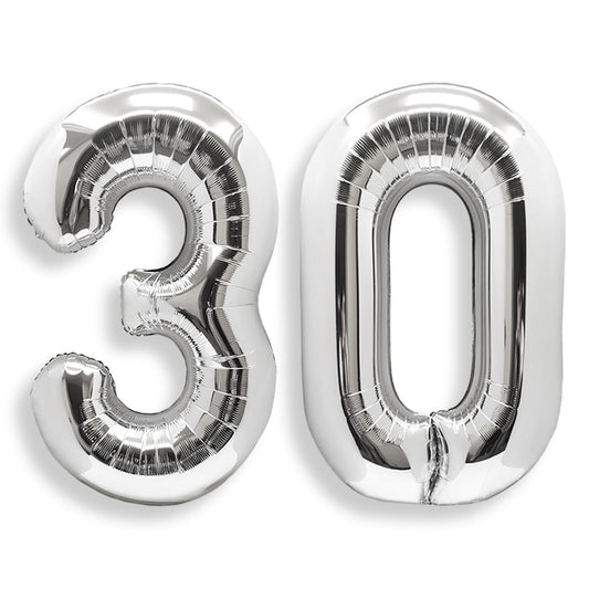 AULE 101.6cm jumbo silver foil mylar number balloons for men and women's 30th birthday party decoration, party supplies for 30th birthday.