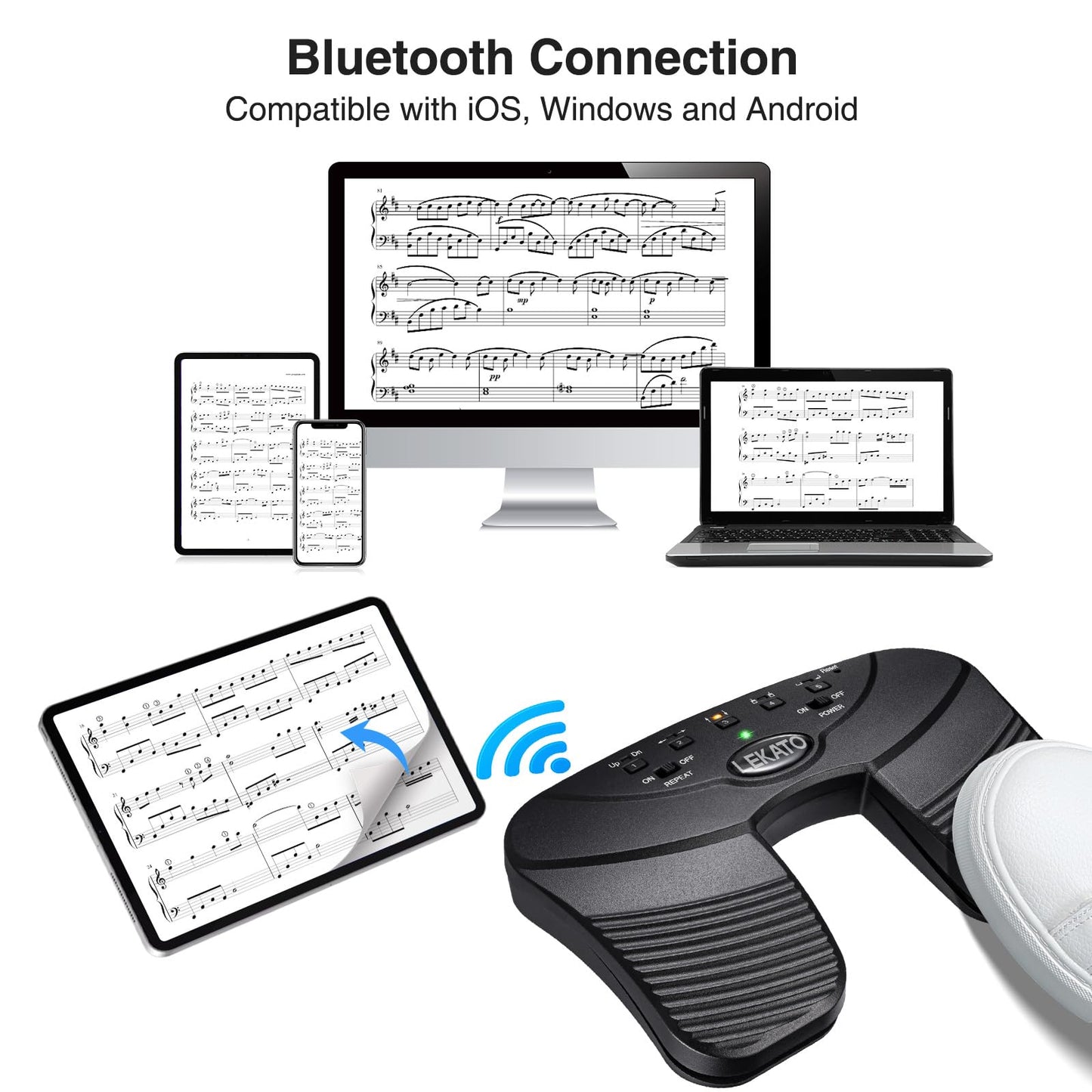 LEKATO Bluetooth Page-Turning Pedal Silent Music Sheet Page Turner Foot Pedal for Tablet and Phone
