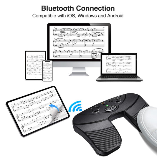 LEKATO Bluetooth Page-Turning Pedal Silent Music Sheet Page Turner Foot Pedal for Tablet and Phone