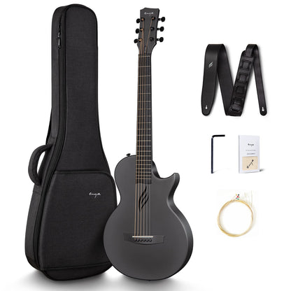 Enya Nova Go carbon fiber acoustic guitar, 1/2 size, beginner guitar for adults, travel, acoustic, with gift box, EVA gig bag, guitar strap, cleaning cloth (Black)