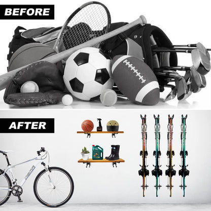 Odoland ski holder wall mount rack with 4 ski strap holders 2 pairs snowboard rack wall mount home and garage heavy duty storage hanger.