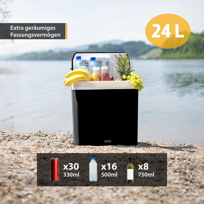 TZS First Austria - Cool Box 24L electric 12V 230V connection for car & socket - Thermoelectric Cool Box cools & warms - Mini fridge with handle - For camping, festivals, travel - Black