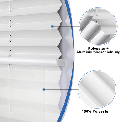 All-in-one Pleated without drilling blackout (Day and Night), White 60x110cm (WxH) Thermo Pleated 100% blackout & lightproof blind, Double pleated colorful for windows & doors.