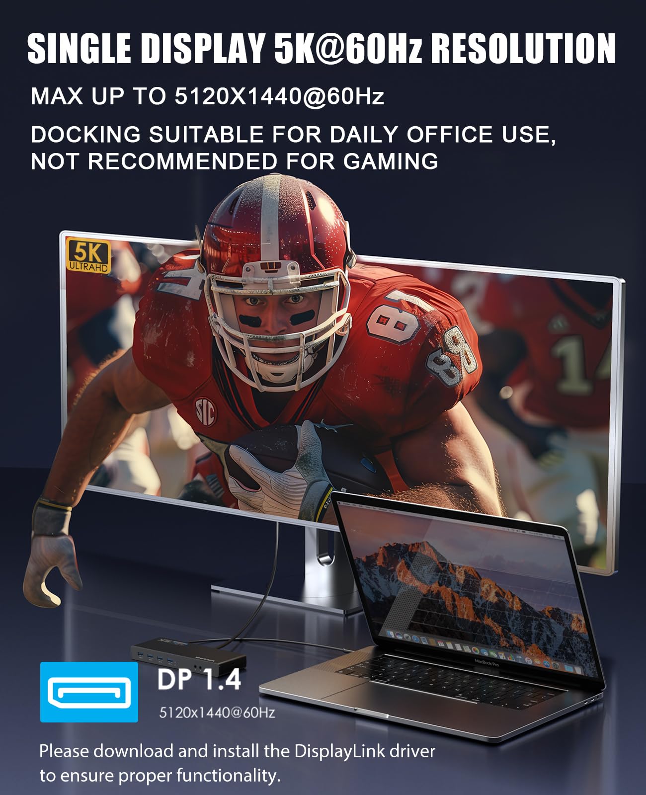 WAVLINK USB 3.0 Universal Laptop Docking Station, USB C to 5K/Dual 4K @ 60Hz video outputs Dual Monitor for Windows, (2 HDMI & 2 DP, Gigabit Ethernet, 6 USB 3.0)