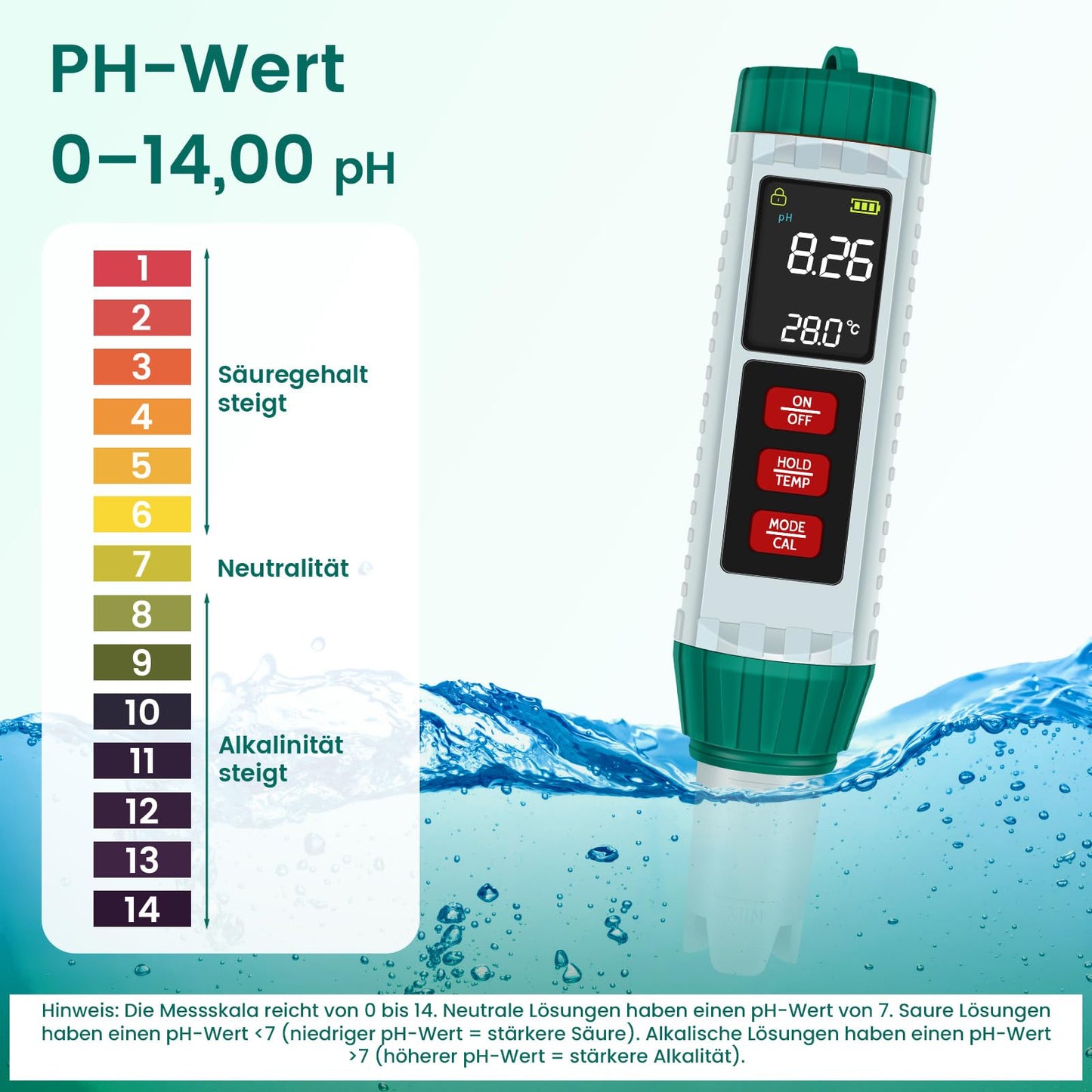 PlayDen PH Meter Water, PH/TDS/EC/Salinity/Thermometer 5 in 1 pH Value Meter with LCD Display, Automatic Temperature Compensation pH Pool Tester, High Precision Drinking Water Tester