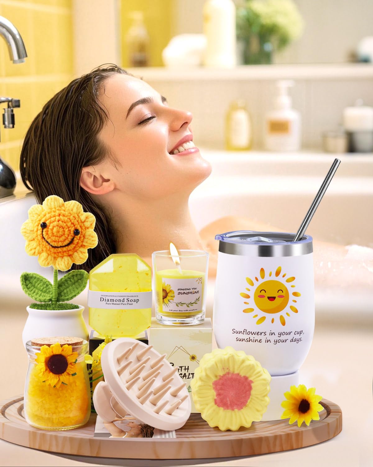 Gifts for women, Sunflower birthday gift for women, 10PCS gift set including insulated cup Valentine's Day Mother's Day Christmas gift ideas Mom, sister, girlfriend