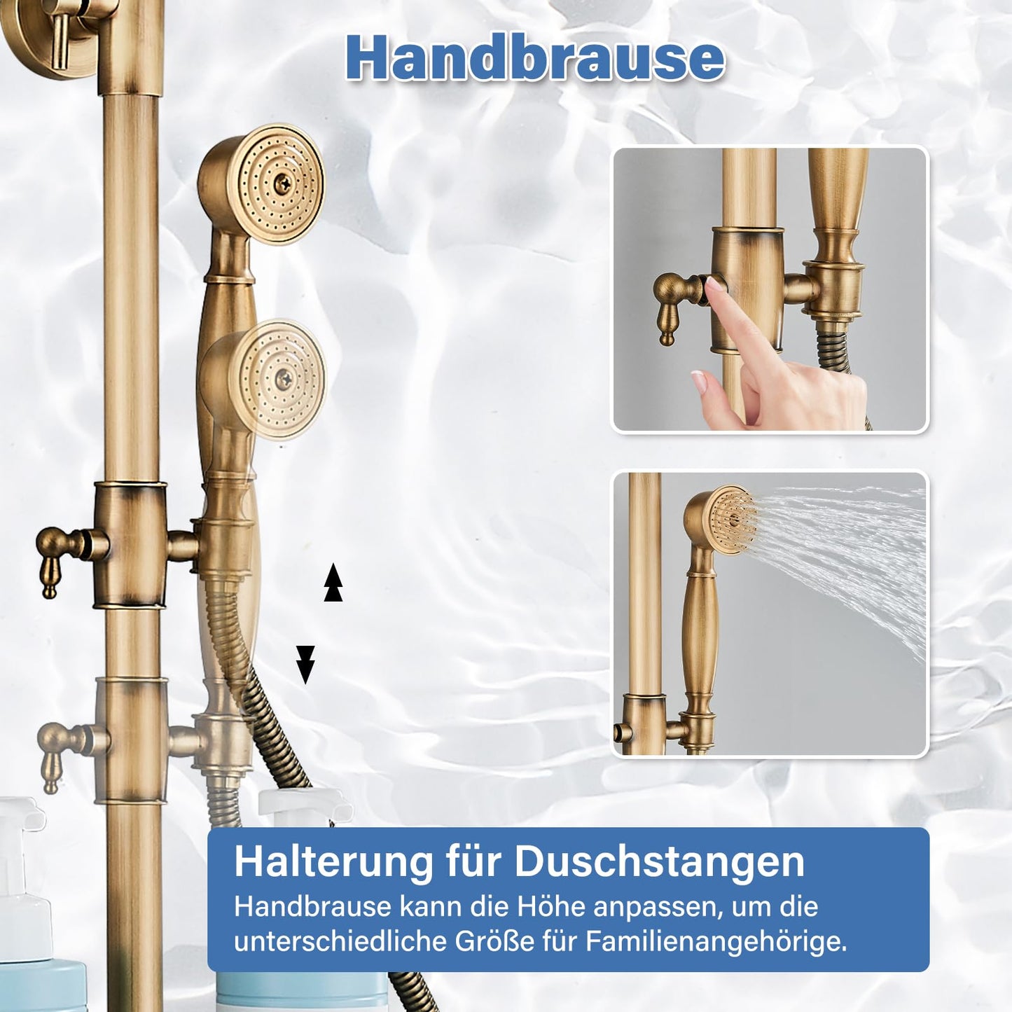 Rozin Antique Brass Shower System with 8 inch Rain Shower Head and Hand Shower Single Handle Wall Mounted Retro Shower Set.