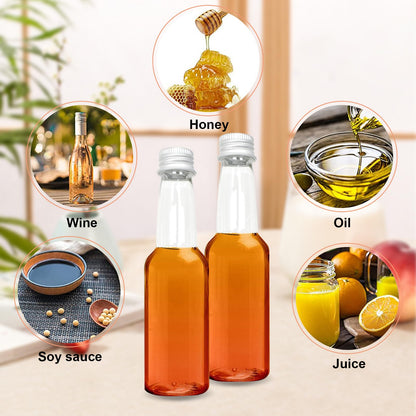 24 mini bottles, 100ml plastic bottles, empty small liquor bottles with funnel, miniature bottles with cap, alcohol bottles sauce bottles for weddings parties (gold cap)