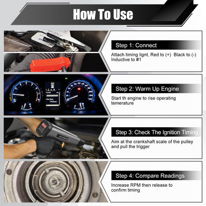 Timing light strobe lamp 12V timing light gun trigger adjust lamp digital engine timing light for car motorcycle boat airplane lawnmower ignition timing detection tool