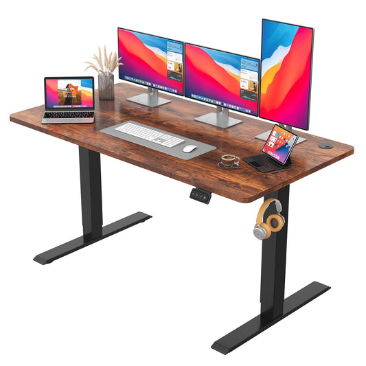 JUMMICO Adjustable Height Standing Desk Electric Standing Desk with Memory Function 140 x 60 cm, Brown.