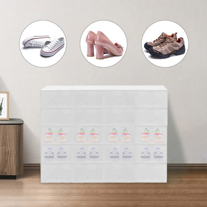 SABUIDDS Large Shoe Box 20-pack Clear Shoe Boxes Storage with Lid Plastic Shoe Organizer for Flat Shoes, High Heels, Sneakers, and Slippers, White
