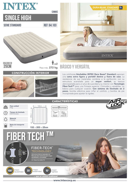 Intex Queen Dura-Beam Series Single High, Taupe/Grey, One Size