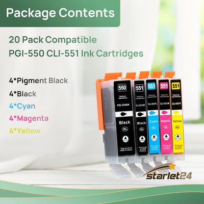 20x printer cartridges replacement compatible for Canon PGI-550 CLI-551 for PIXMA iP-7200 iP-7250 MX-925 iP-8750 iX-6850 MG-5450 MG-5550 MG-5650 MG-5655 MG-6350 MG-6450 MG-6650 MG-7100 MG-7150 MG-7550 MX-725
