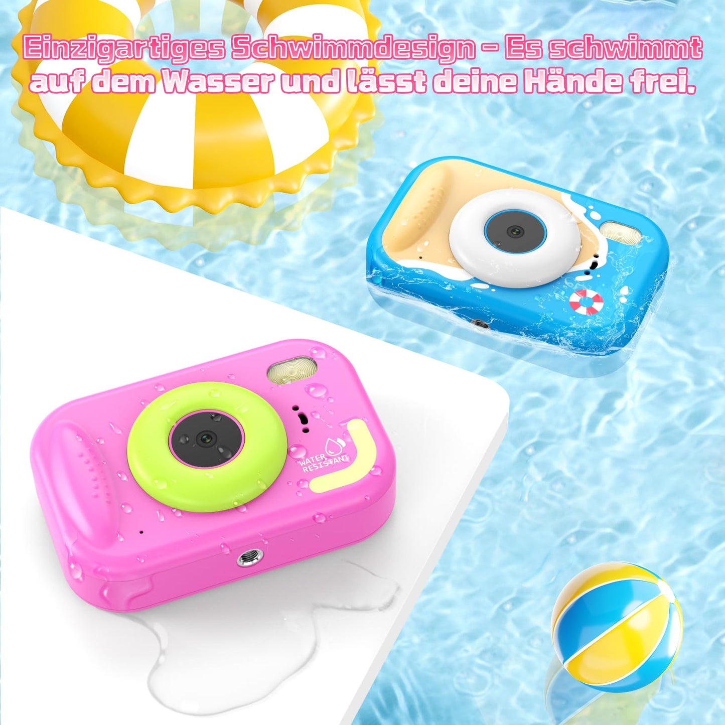ULEWAY kids camera, 1080P underwater camera for kids, underwater digital camera with 2.4" screen, 32GB SD card, video camera toy gift for kids aged 3-12 years.