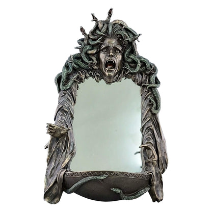 Medusa head with snakes gothic wall mirror decor statue sculpture bronze finish.