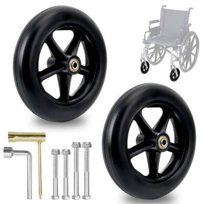 200mm Solid Replacement Wheels-2 pieces Replacement Wheel Walker Front Wheels, Non-Slip & Shock Absorption, Replacement Wheel for Wheelchairs-8mm Bearing Inner Diameter For Wheelchairs, Walkers, Crutches, Wheel Replacement