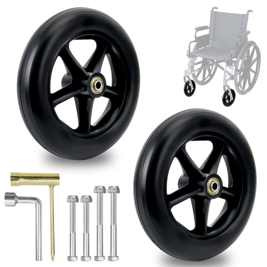 200mm Solid Replacement Wheels-2 pieces Replacement Wheel Walker Front Wheels, Non-Slip & Shock Absorption, Replacement Wheel for Wheelchairs-8mm Bearing Inner Diameter For Wheelchairs, Walkers, Crutches, Wheel Replacement