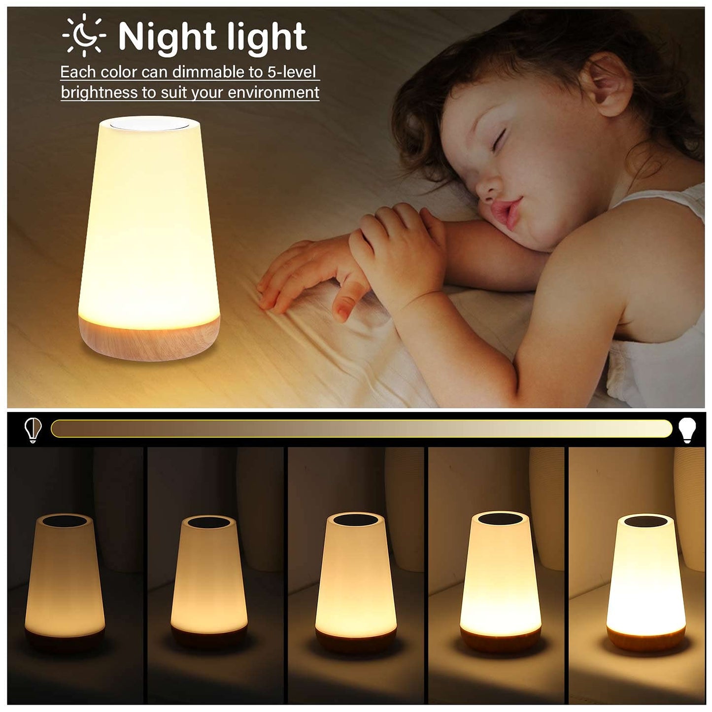Lightess Dimmable Bedside Lamp 2 Pack Table Lamp Dimmable RGB Touch Smart Night Light Mood Light 13 Colors & Color Changing for Kids Room Bedroom Living Room Study Room etc.