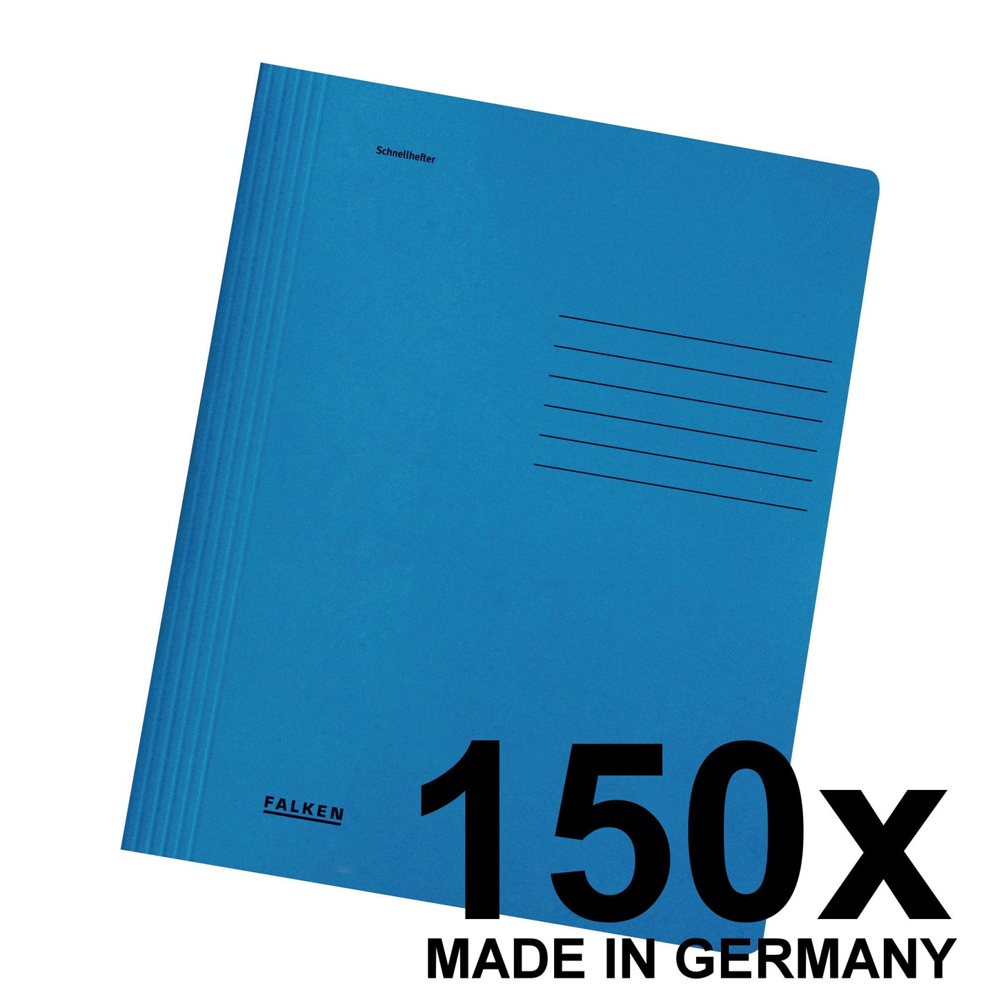 Falcon 150-pack quick folders in intense colors. Made in Germany. Pre-folded folders made of recycled cardboard, suitable for A4 size, blue, Blue Angel certified.