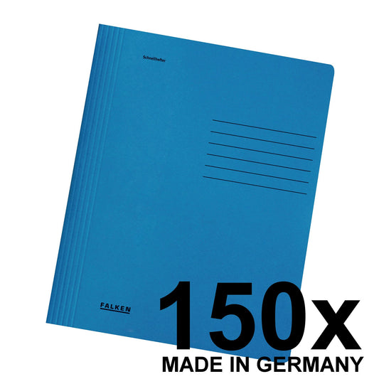 Falcon 150-pack quick folders in intense colors. Made in Germany. Pre-folded folders made of recycled cardboard, suitable for A4 size, blue, Blue Angel certified.