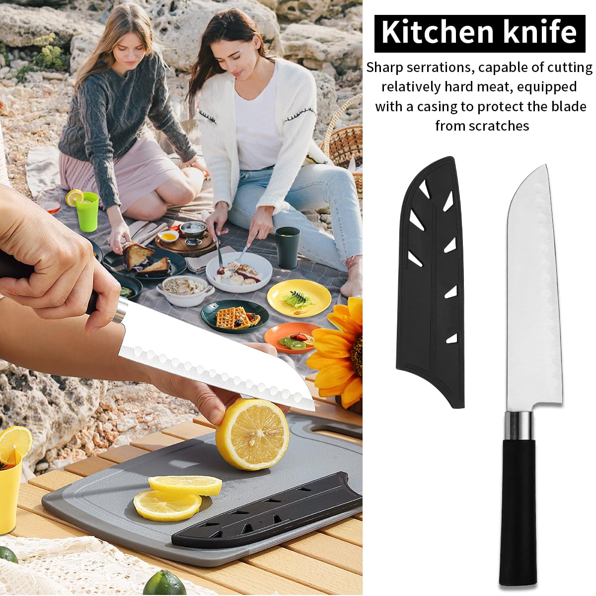 Mountain Country Camping Essentials, camping cookware set, camping gear equipment must-haves, come with camping cutlery sets, plates, and cups, perfect for outdoor cooking, picnic, grilling.