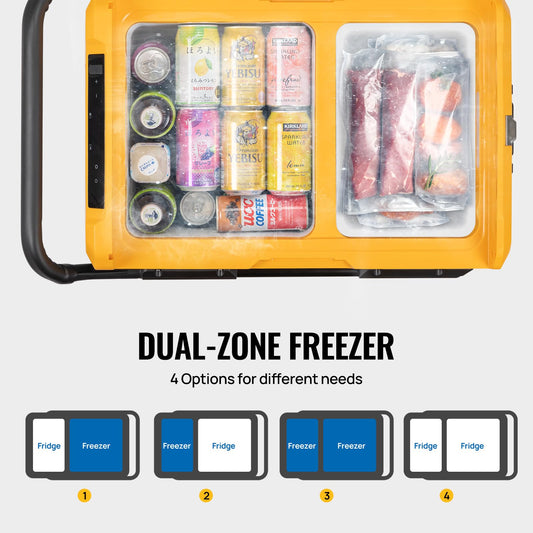 BougeRV 35L compressor cooler box (dual zone) 12/24V 230V with portable power station 173Wh (10hr runtime extension) power supply for car refrigerator