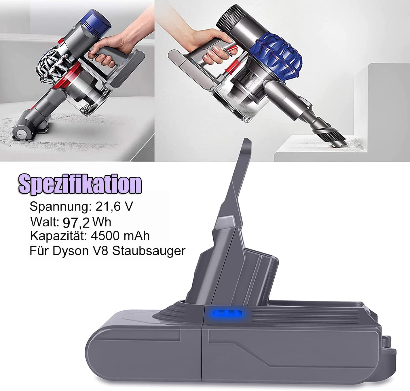 KUNLUN V8 Battery 21.6V V8 Replacement Battery for V8 SV10 Battery Li-Ion Battery for V8 Absolute/V8 Animal/V8 Fluffy V8 Motorhead V8 Slim Exclusive Cordless Handheld Vacuum Charger