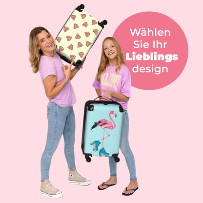 NoBoringSuitcases.com® Kids Suitcase Teenage Girls Gifts Trolley Carry-On Suitcase Luggage Children - Flamingo - Pink - Blue - Kids Suitcase Girls, 55x40x20