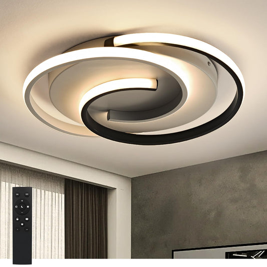 LED ceiling light, modern dimmable ceiling light with remote control for living room, black-white bedroom lamp, round design with memory function. Suitable for living room, bedroom, office.